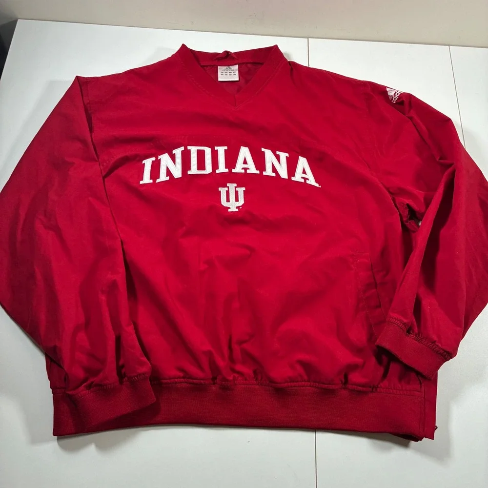 Vintage Indiana Hoosiers Adidas Pullover Large Red V-Neck Windbreaker 90s Y2K